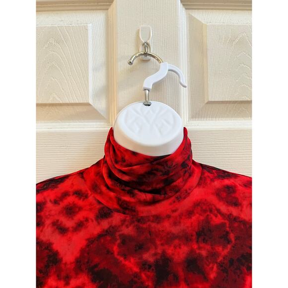 INC Red Black Tie Dye Turtleneck Lined Mesh Blouse Small Goth Vampire Romance - Picture 2 of 10